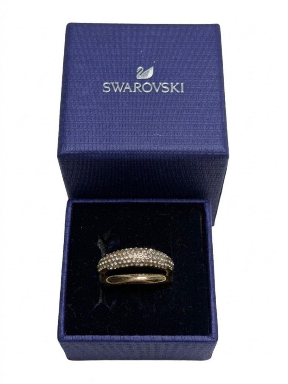Swarovski Gold Tone & Clear Crystal Pave Ring w/ Jewerly Box EUC
